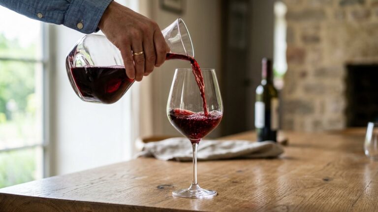 Aération du vin versé dans une carafe