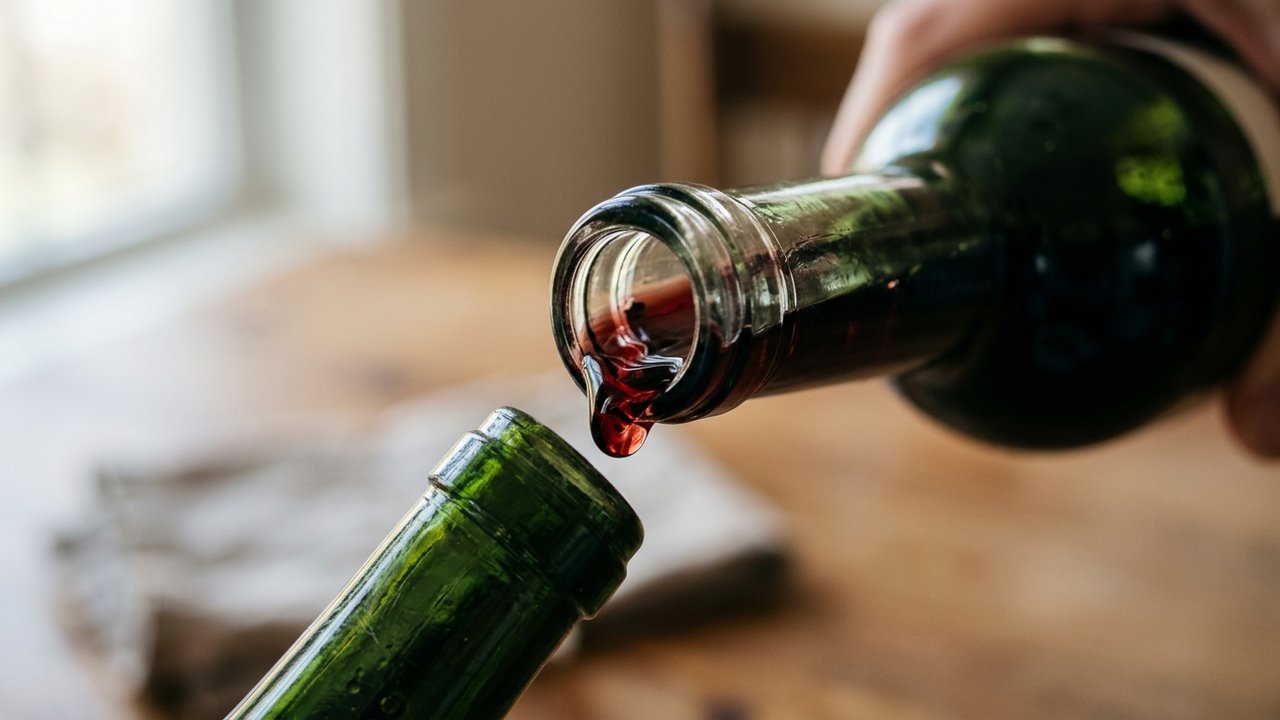 Anneau de vin qui se forme dans le goulot d'une bouteille