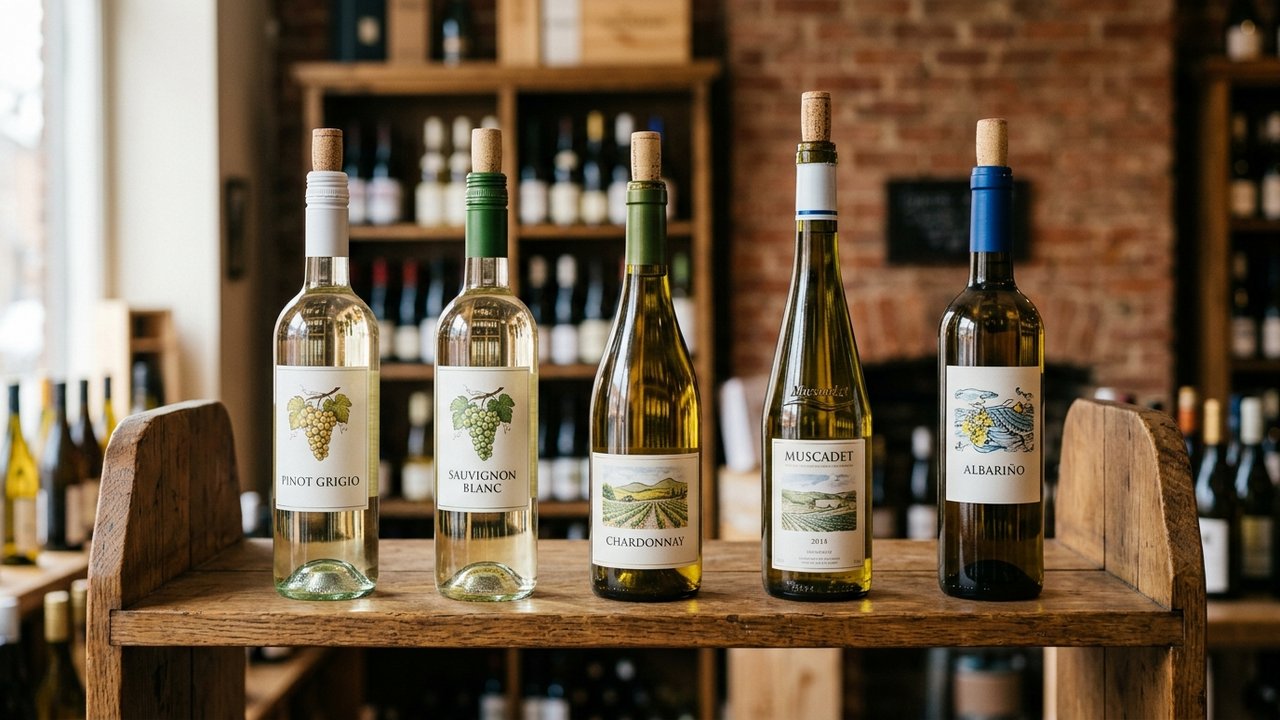 Bouteilles de vin blanc pas cher en rayon de caviste