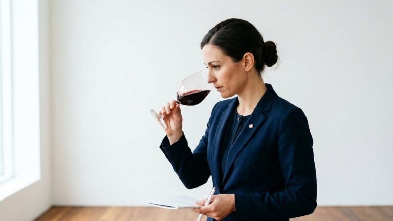 Dégustation professionnelle d'un verre de vin rouge