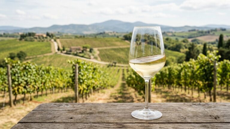 Verre de vin blanc pas cher avec fond de vignoble