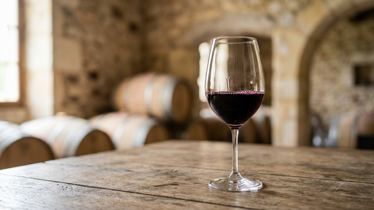 Verre de vin rouge noté 90/100, excellent rapport qualité-prix