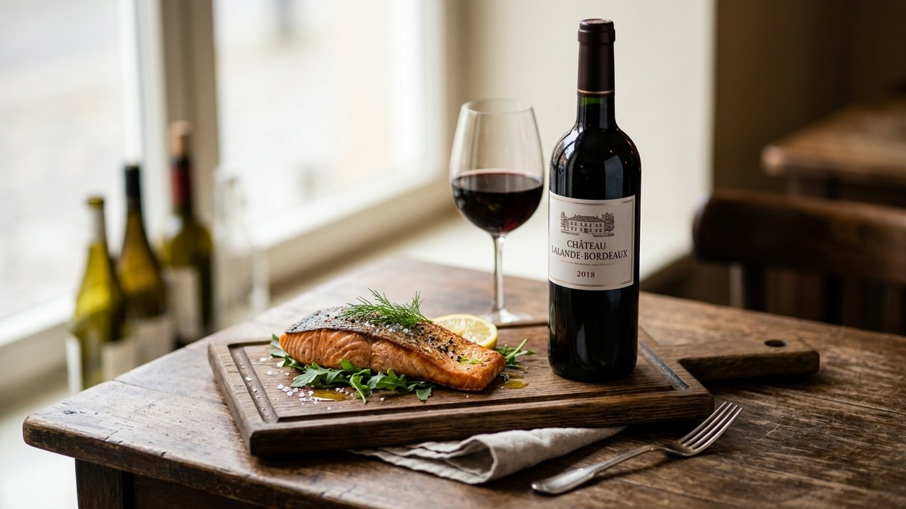 Vin rouge léger servi avec un poisson gras comme le saumon