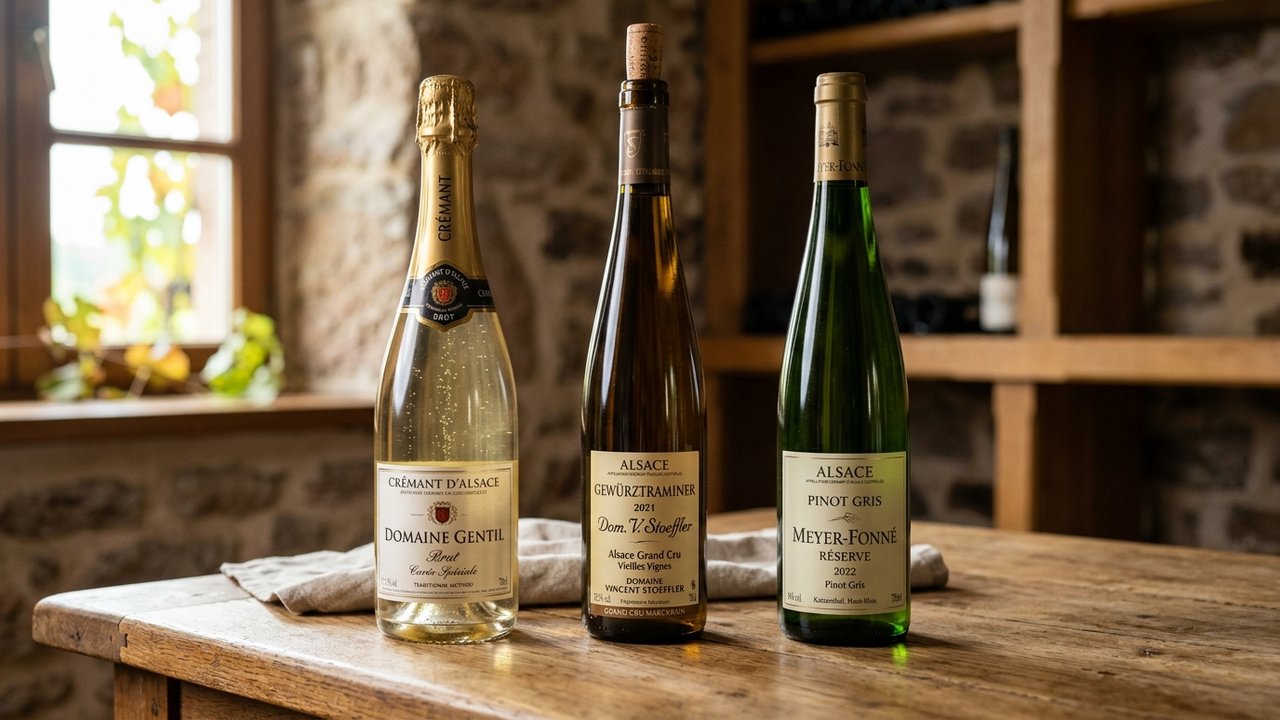 Sélection de vins alsaciens : Pinot gris, Gewurztraminer et Crémant