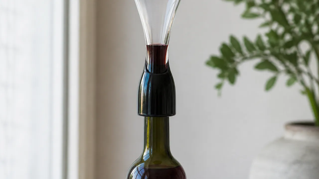Aérateur de vin sur une bouteille de rouge