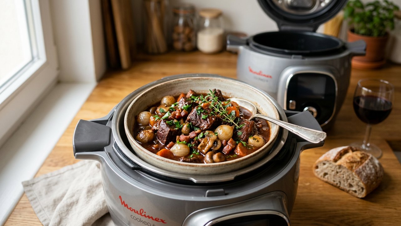 Bœuf bourguignon sans vin cuit au Cookeo, viande fondante dans sauce riche