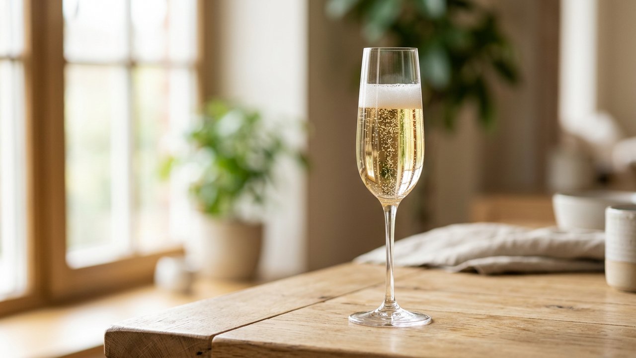 Une flûte de champagne servie à environ 10 centilitres, la dose standard des vins mousseux