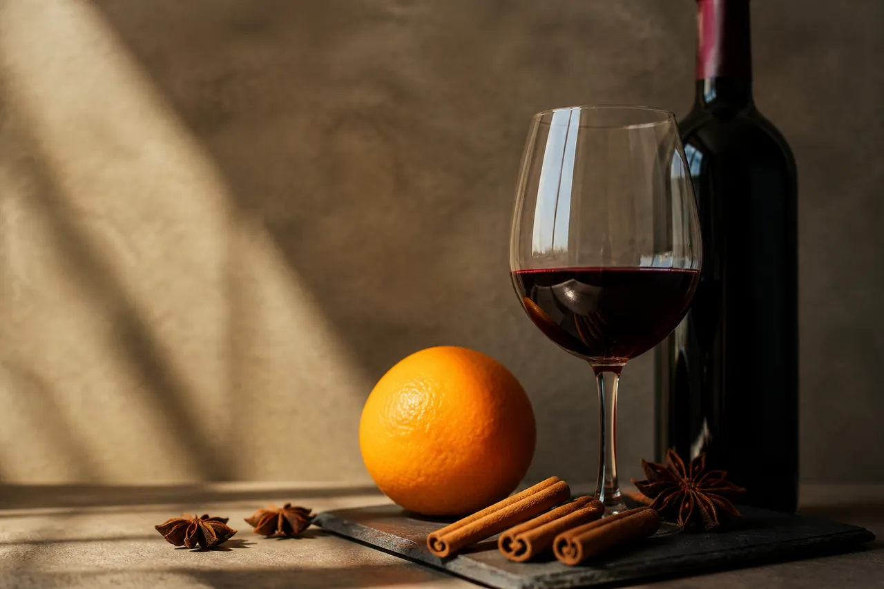 Ingrédients du vin chaud : orange, épices et vin rouge