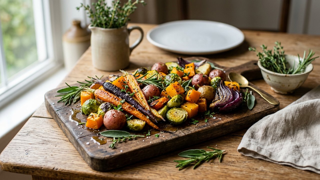 Légumes rôtis de saison pour accompagner un coq au vin