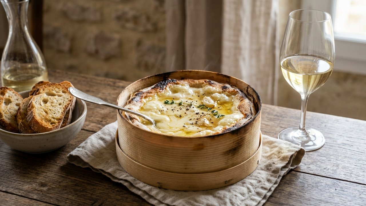 Mont d'Or au four avec du vin blanc du Jura