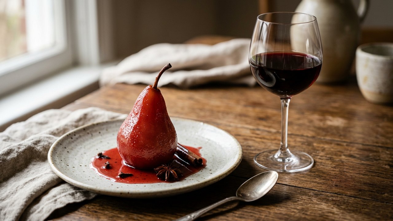 Poire pochée aux épices, dessert léger après un coq au vin