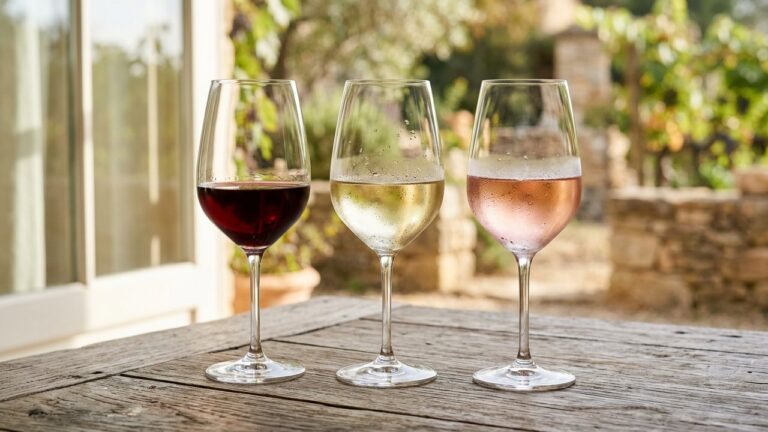 Verres de vin rouge, blanc et rosé à leurs températures de service respectives