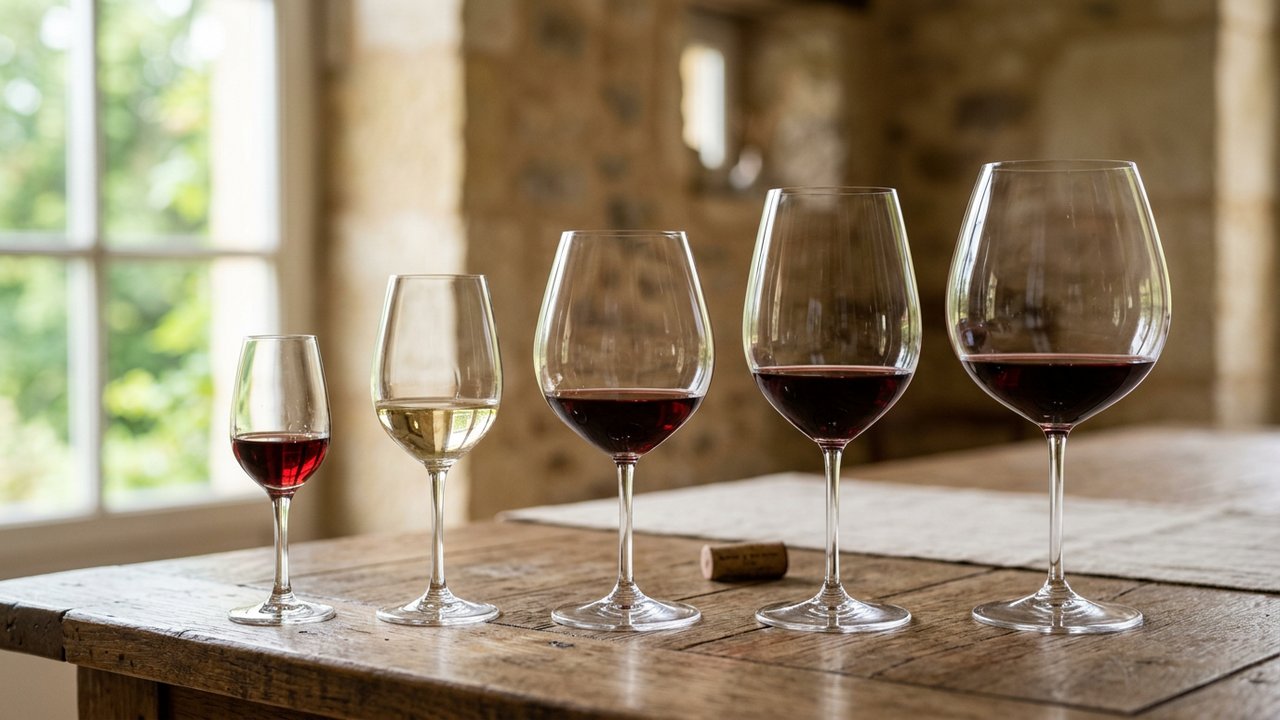 Différents types de verres à vin avec des contenances variables selon le type de vin