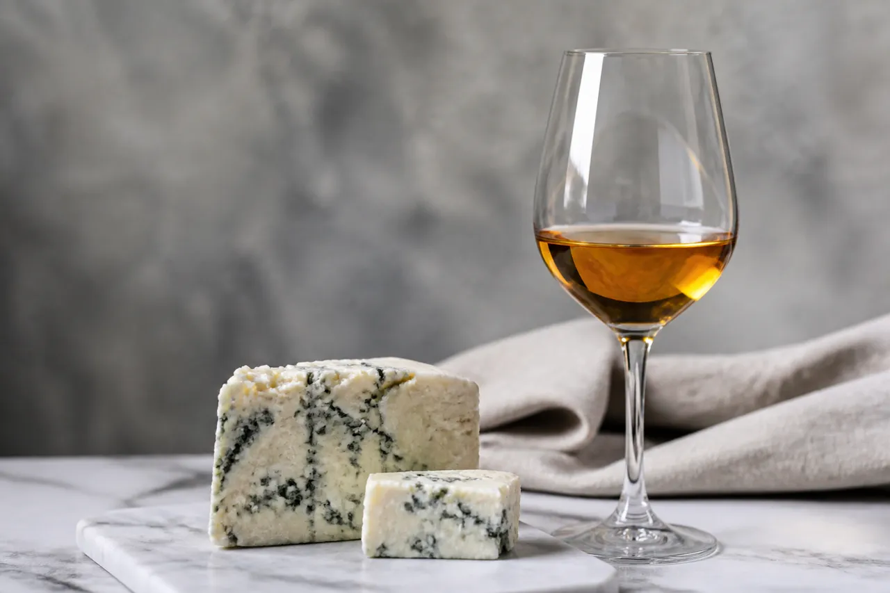 Vin doux avec un fromage bleu persillé