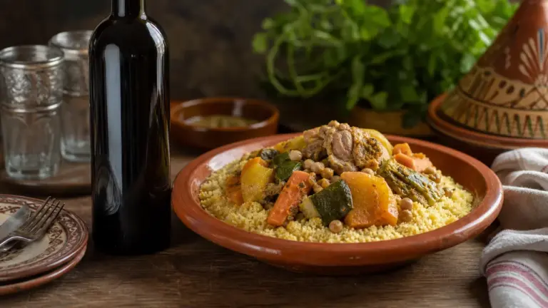 Quel vin avec un couscous : bouteille de vin rouge